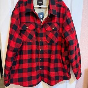 CQR Red and Black Plaid Jacket, Sherpa lined.